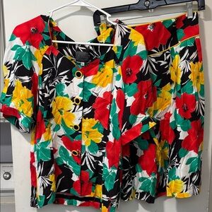 F/Stop Vintage Button Top Shorts Set Bright 80’s 2 piece Made in USA Size L